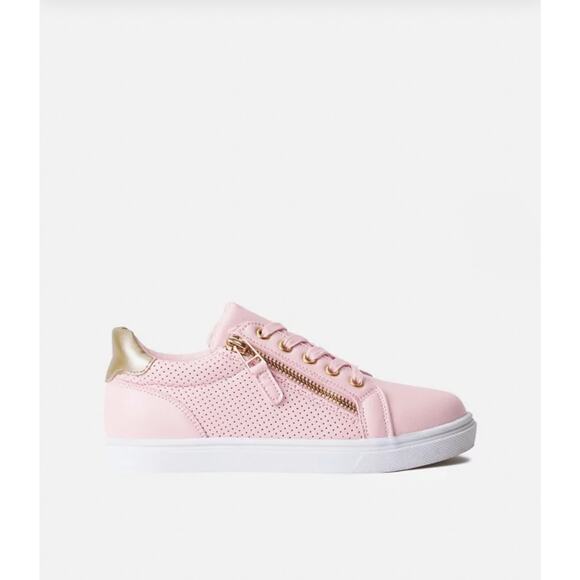 FabKids Rose Pink Side Zipper Sneakers - Girls Size 5 - Picture 2 of 5